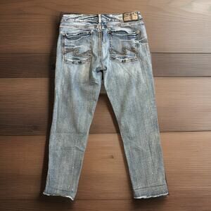 Silver Jeans Sam Raw Hem Cropped Medium Wash Fading Size 29x25